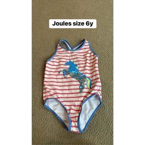 Joules Briony Luxe Girls Swimsuit - Pink Stripe Horse 6y